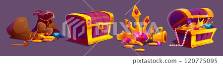 Cartoon fantasy game gold treasure chest 120775095