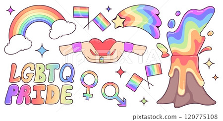 LGBTQ sticker set of rainbow gradient elements 120775108