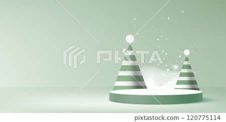 Round podium, Christmas trees on light green Round podium, Christmas trees on light green 120775114