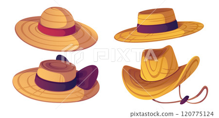 Straw hats set isolated on white background 120775124