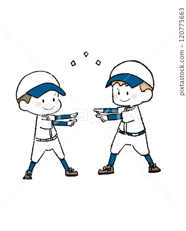 棒球男孩互相指著 棒球男孩互相指著 120775663