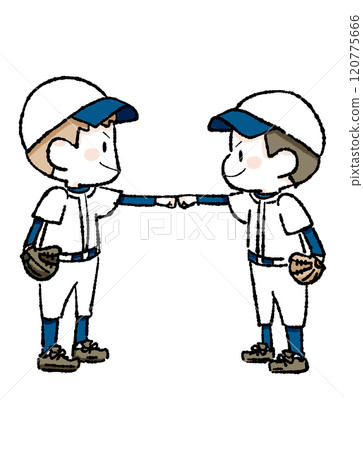 Baseball boys fist bumping each other 120775666