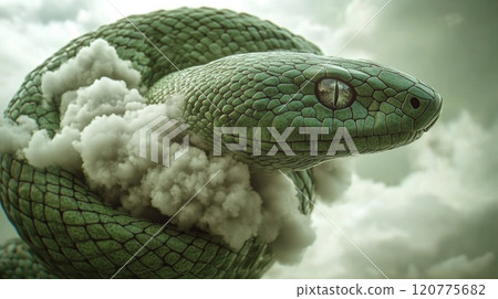 The snake is mint green with clouds surrounding The snake is mint green with clouds surrounding 120775682