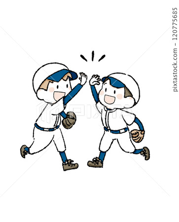 Baseball boy touching his friend Baseball boy touching his friend 120775685