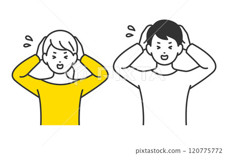 A set of young men and women/couples holding their heads in a troubled pose [People vector illustration material] 120775772