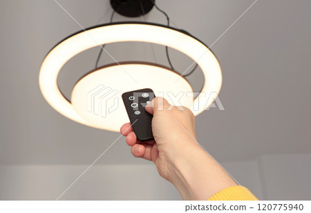 LED ceiling light with smart remote control. Energy saving. Clean planet and environmental protection.  120775940