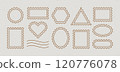 Outline Postage Stamp Vector Frames Set. Postal Shapes Border. Vintage Blank Postmark Template is Different Forms Triangle, Rectangle, Oval, Circle, Heart For Letter, Post Card, Web Design. 120776078