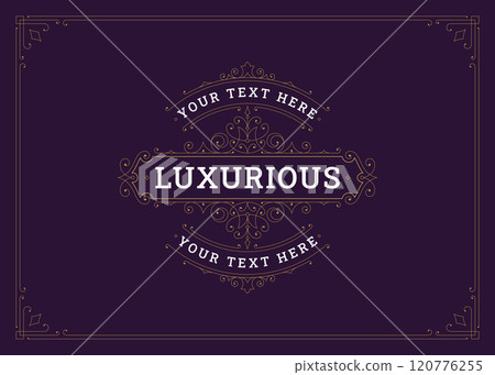 Vintage elegant swirl flourishes golden ornate greeting card design template vector illustration 120776255