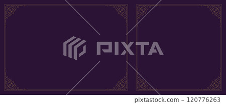 Vintage elegant flourishes ornament golden frame with corner set vector illustration Vintage elegant flourishes ornament golden frame with corner set vector illustration 120776263
