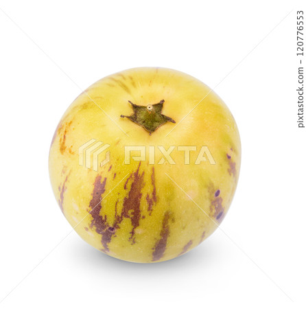 Pepino melon fruit isolated on white background Pepino melon fruit isolated on white background 120776553