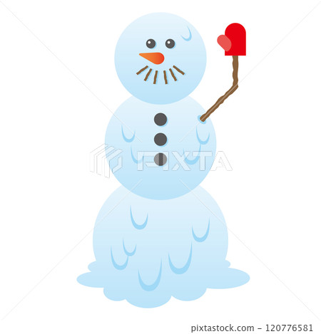 西式三層雪人儘管開始融化但仍在揮舞的插圖 120776581