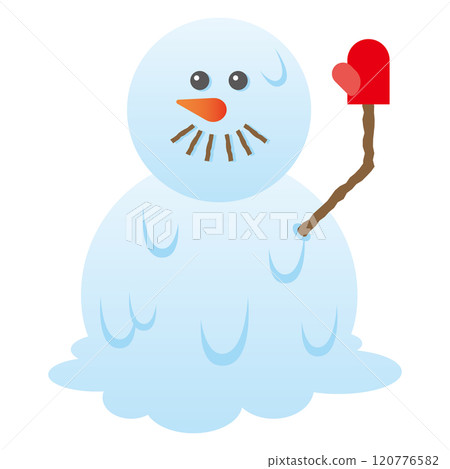 日式兩層雪人儘管開始融化但仍在揮舞的插圖 日式兩層雪人儘管開始融化但仍在揮舞的插圖 120776582