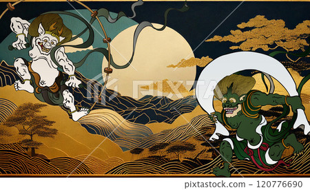 神奈川巨浪&晴朗風&風神&雷神(背景:Generation AI) 神奈川巨浪&晴朗風&風神&雷神(背景:Generation AI) 120776690