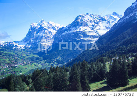 從瑞士格林德瓦草地上欣賞伯恩阿爾卑斯山的景色 120776728