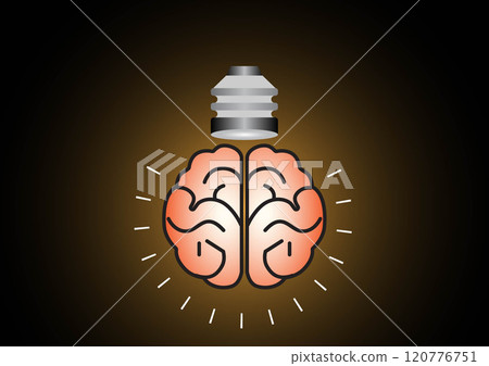 brain shaped light bulb glows brightly, symbolizing creativity and innovation. 120776751