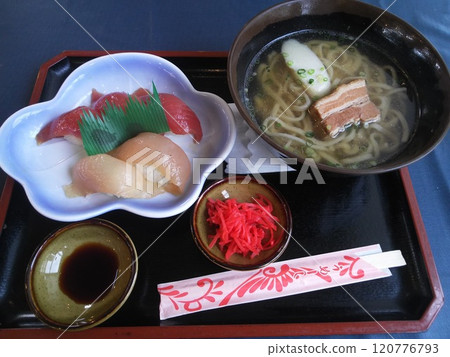 A set of Daito soba and Daito sushi from Kitadaito Island, Okinawa Prefecture A set of Daito soba and Daito sushi from Kitadaito Island, Okinawa Prefecture 120776793