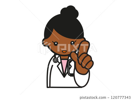 指向姿勢的年輕黑人女性醫生 120777343