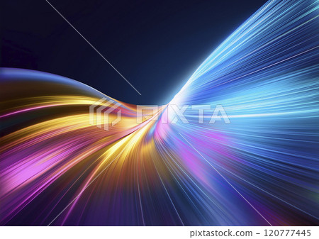 一條發出七彩光芒的曲線，向黑暗深處延伸 120777445
