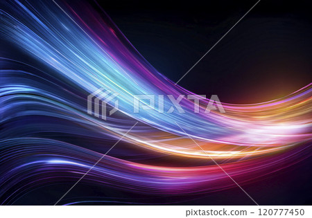 一條彎曲的線，發出七彩光芒，在黑暗中流動 120777450