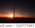 Wind power generation shining in the sunset 120777483