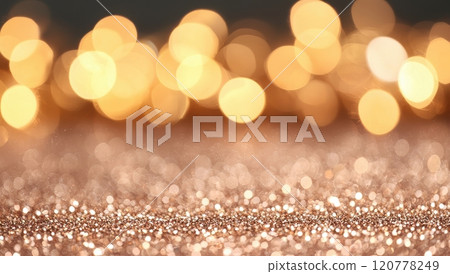 Abstract background with sparkling gold glitter and bokeh lights. Festive backdrop for Christmas, New Year, party, or celebration. 120778249