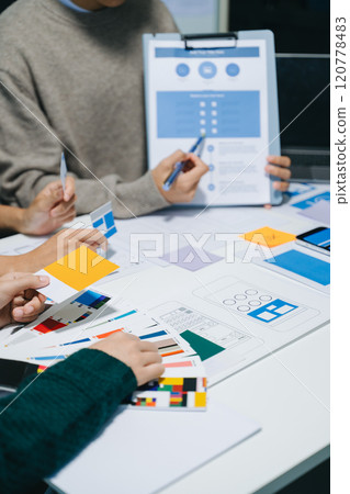 UX graphic designer planning application process development prototype wireframe for web smart phone. UX graphic designer planning application process development prototype wireframe for web smart phone. 120778483