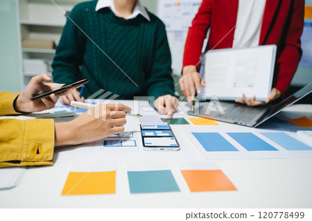 UX graphic designer planning application process development prototype wireframe for web smart phone. UX graphic designer planning application process development prototype wireframe for web smart phone. 120778499