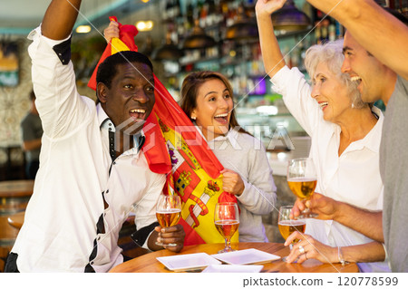 Happy diverse group celebrating Spain Happy diverse group celebrating Spain 120778599