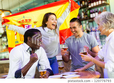 Happy diverse group celebrating Spain Happy diverse group celebrating Spain 120778793