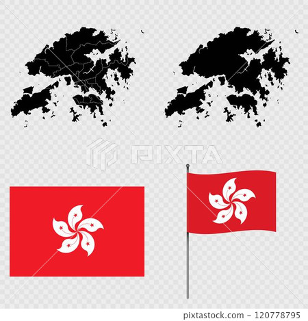Set of maps, flag and flagpole of Hong Kong. Vector illustration. Set of maps, flag and flagpole of Hong Kong. Vector illustration. 120778795