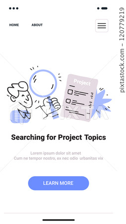 Searching for project topics concept person holding magnifying glass checklist minimal design mobile app screen 120779219