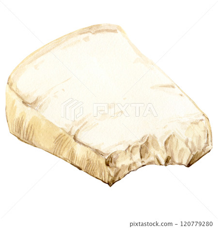Watercolor piece of parmesan cheese lies on the table. Dairy product isolated on background. Hard cheese, ingredient of Italian and French cuisine. Illustration for farm product packaging. Watercolor piece of parmesan cheese lies on the table. Dairy product isolated on background. Hard cheese, ingredient of Italian and French cuisine. Illustration for farm product packaging. 120779280