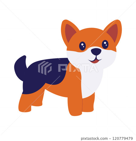 Cute Orange Blue Puppy Dog Animal Cartoon Character with Smile Expression 120779479