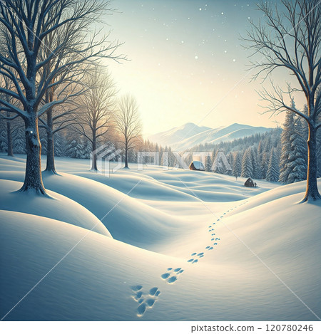 Serene Winter Landscape With Snow-Covered Hills And Trees 120780246