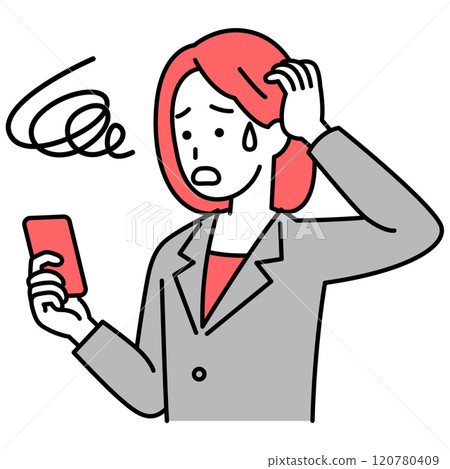 穿西裝的女人在使用智慧型手機時遇到麻煩 120780409