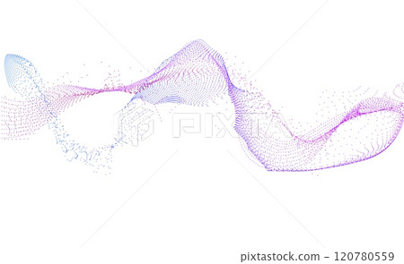 Wave of many lines flowing particles, abstract dotted wavy stripes purple blue gradient, vector curvy dynamic stream Wave of many lines flowing particles, abstract dotted wavy stripes purple blue gradient, vector curvy dynamic stream 120780559