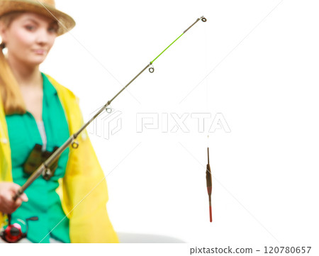 Woman with fishing rod , spinning equipment 120780657