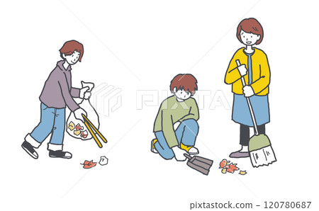 一個年輕人撿垃圾的插圖 120780687