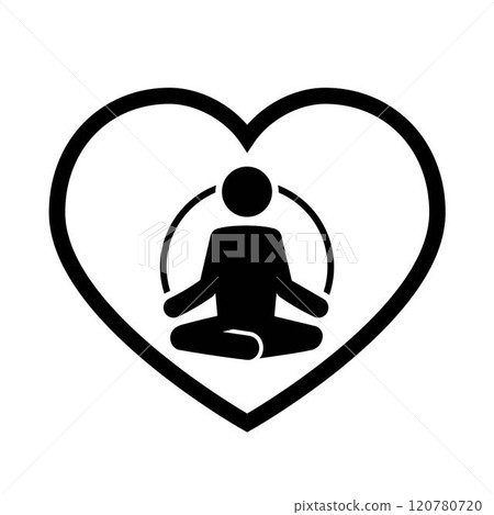 Meditation icon in flat style Yogi in heart symbol 120780720