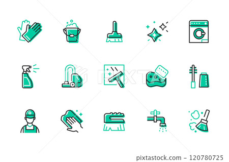 Cleaning and housekeeping - set of line design style icons 120780725