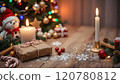 Festive holiday scene with candles and decorations 120780812