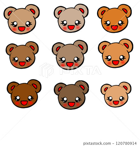 Material Bear Set Pattern Design Animal Face Brown Material Bear Set Pattern Design Animal Face Brown 120780914