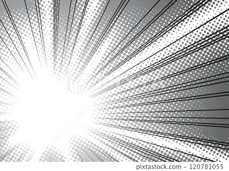 Manga effect. Radial black lines and gray dots. 120781055