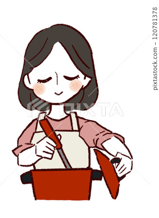 一個女人做菜的插畫剪輯 120781378
