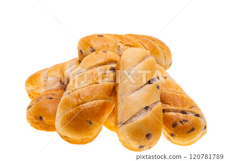 bun with chocolate drops isolated 120781789