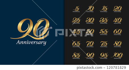 Premium anniversary logotype set. Golden anniversary celebration emblem design. Premium anniversary logotype set. Golden anniversary celebration emblem design. 120781829