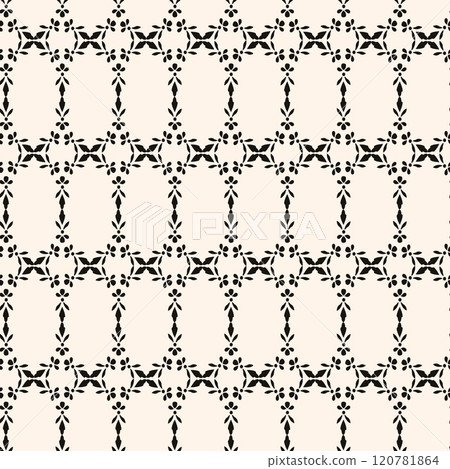 Vector geometric floral pattern. Ornamental seamless texture in traditional ethnic style. Abstract monochrome ornament with flower shapes. 120781864