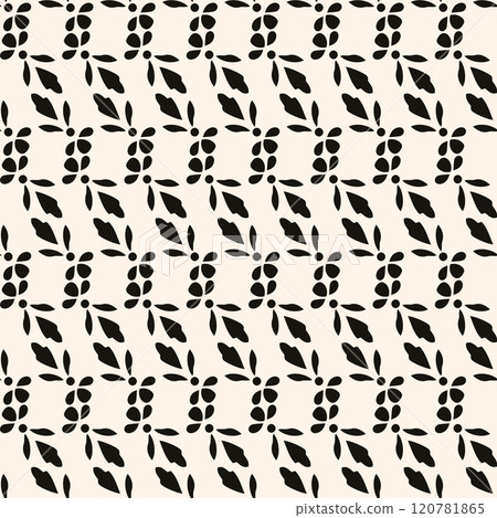 Simple minimalist geometric seamless pattern. Abstract monochrome minimal background with small floral shapes. Subtle repeat design for decor, print. 120781865