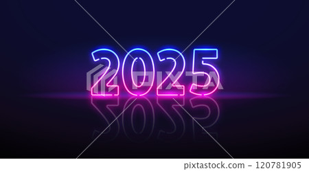 Glowing Neon 2025 Vector Clip Art with Reflection 120781905