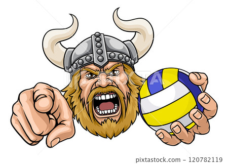 Viking Volleyball Ball Sports Team Mascot Man Viking Volleyball Ball Sports Team Mascot Man 120782119